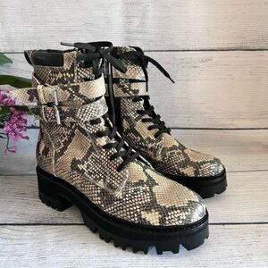 DOLCE Vita Paline  Snake Print Lace up Zipper Buckles Combat Boots Size 7.5